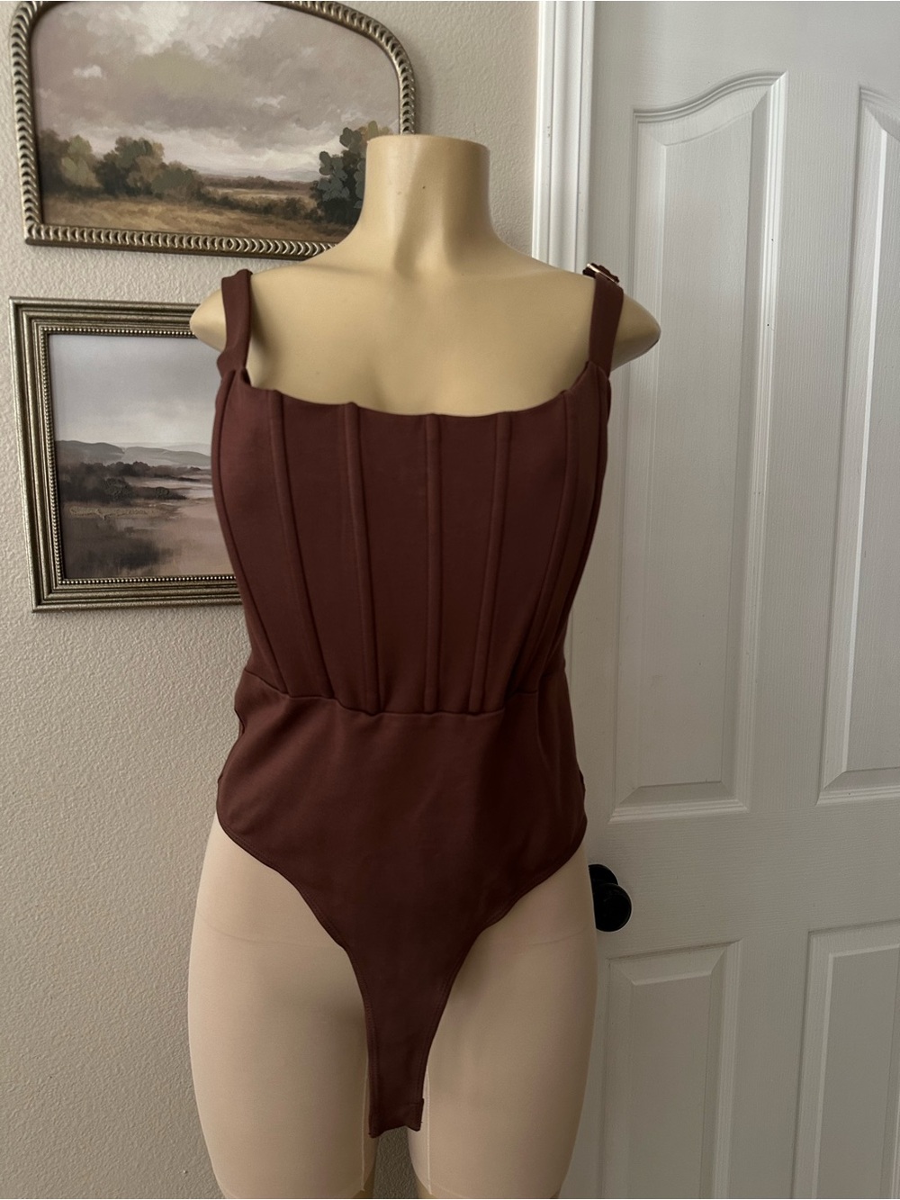 Guess Brown Corset-Style Bodysuit